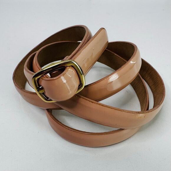 J. Crew Beige Patent Leather Slim Adjustable Waist Belt Taupe Women's Medium - Picture 1 of 6